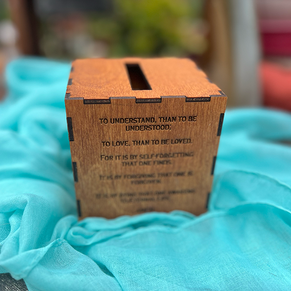 St. Francis Prayer Box - Square - 4" X 4.5" - Light stain