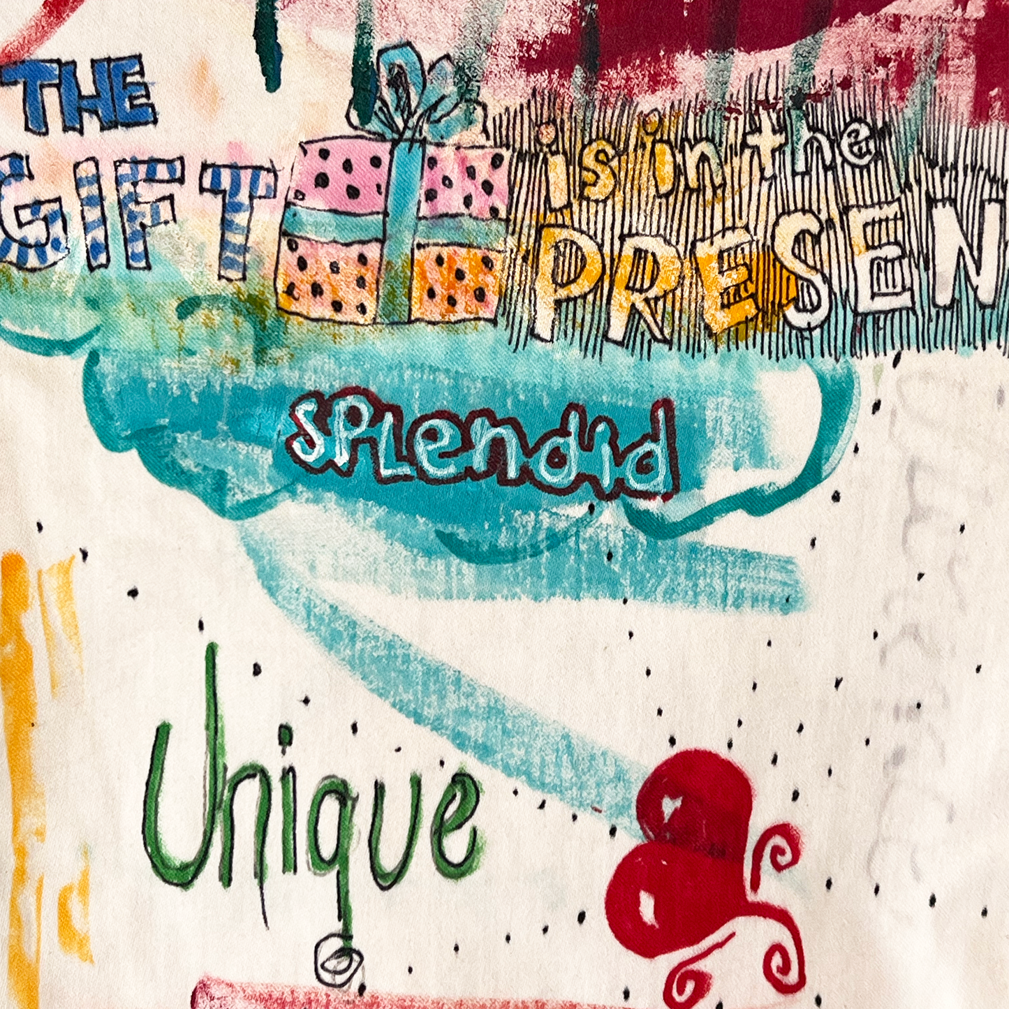 Hand painted white denim Jacket - "UniqueCollage"