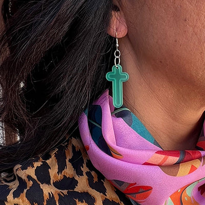 Cross Earrings with engraved line