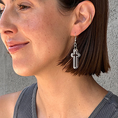 Cross Earrings with engraved line