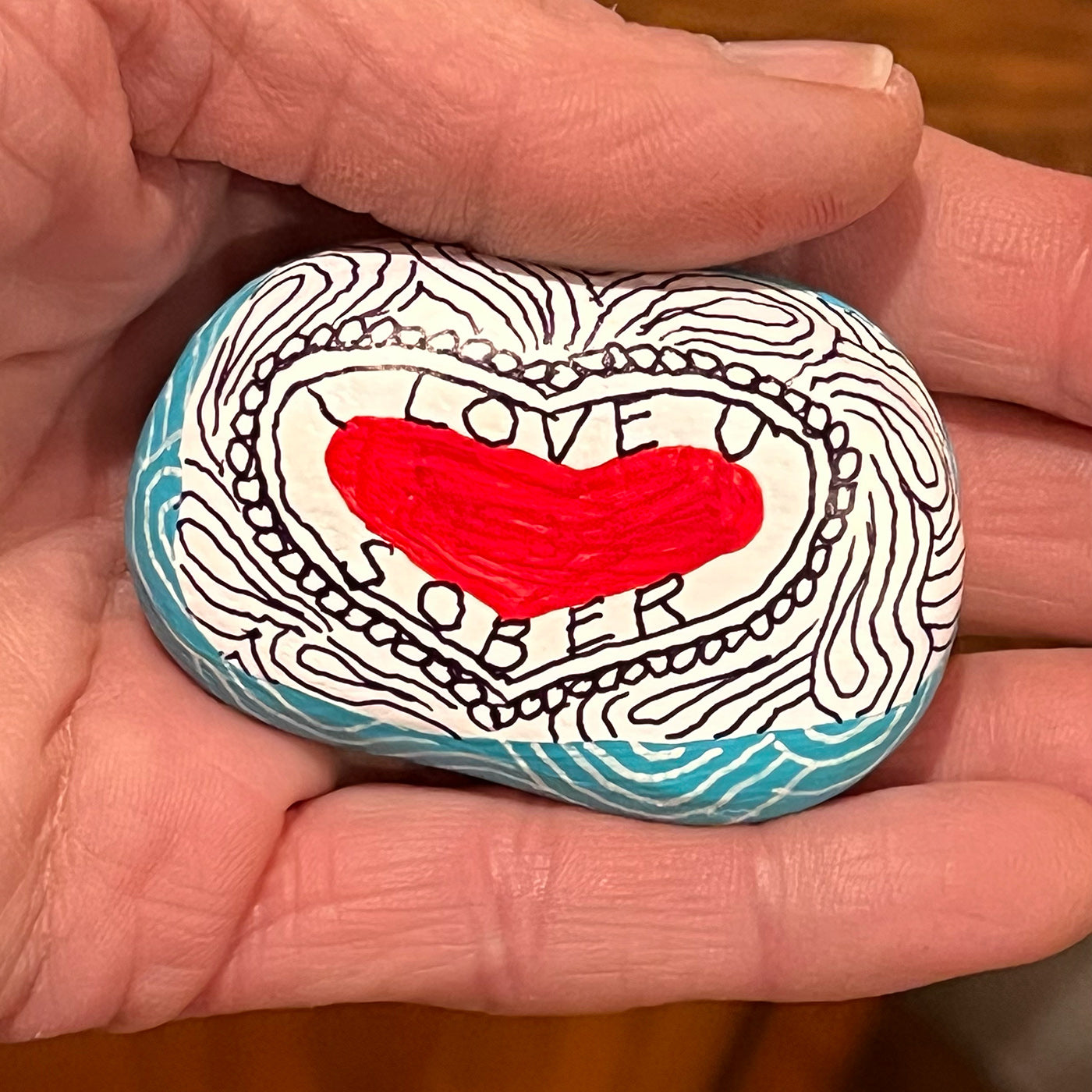Hand painted sobriety stone - "I LOVE U SOBER #2"