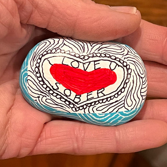 Hand painted sobriety stone - "I LOVE U SOBER #2"