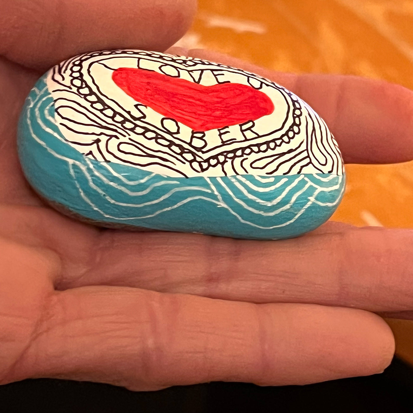 Hand painted sobriety stone - "I LOVE U SOBER #2"
