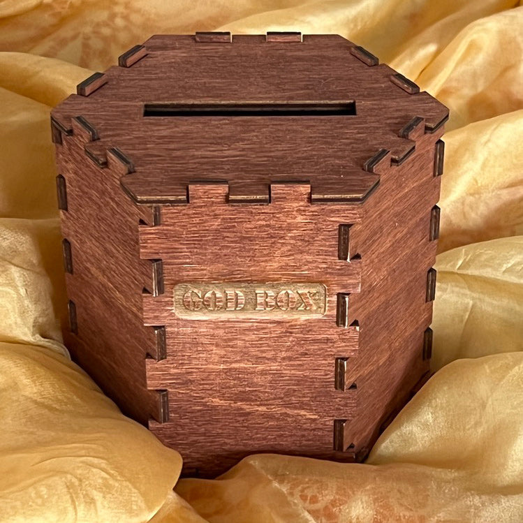 God Box hard wood hexagon handmade engraved custom 
