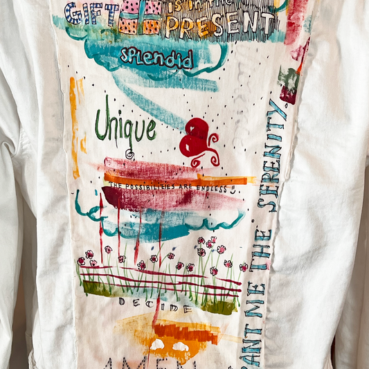 Hand painted white denim Jacket - "UniqueCollage"