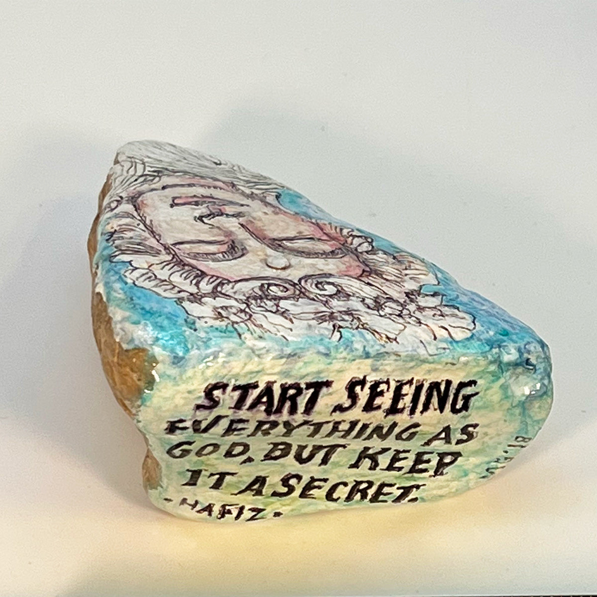 Hand painted stone - Meditation face - Hafiz