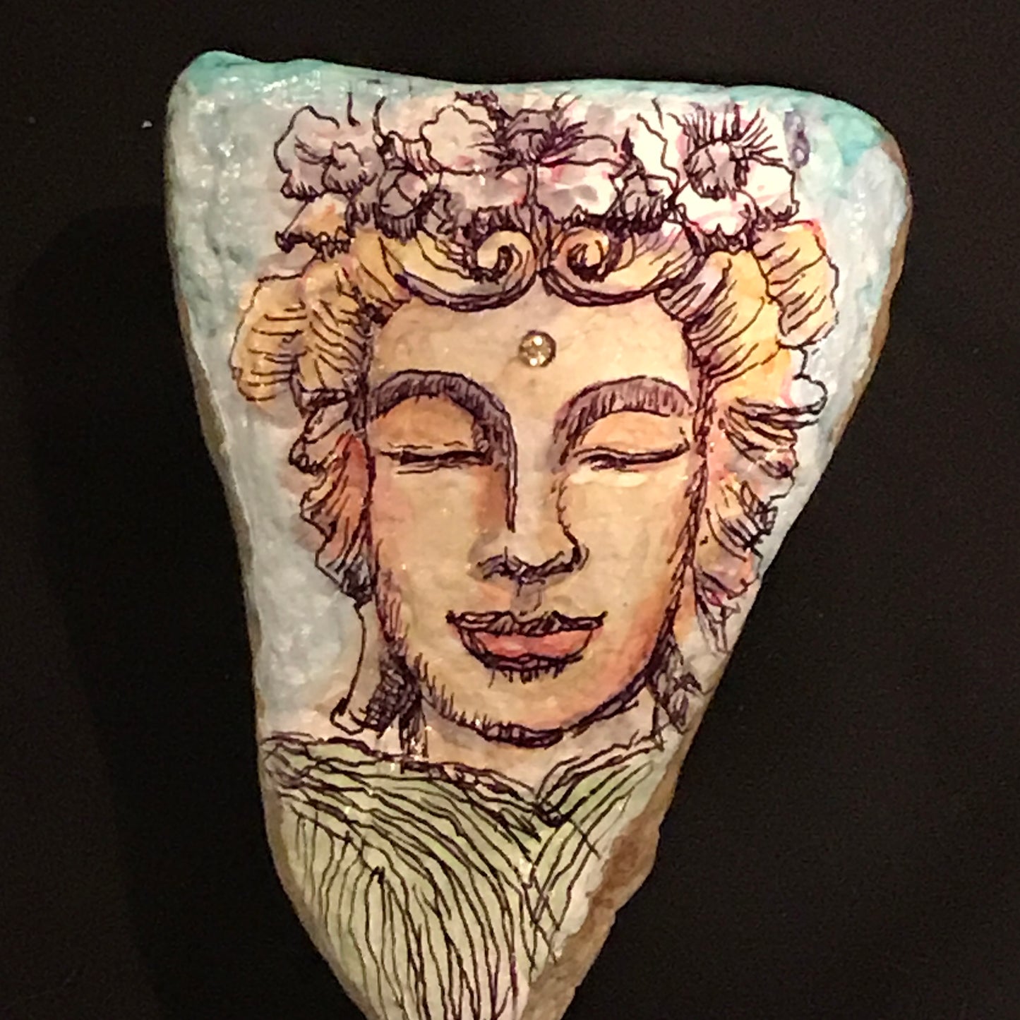 Hand painted stone - Meditation face - Hafiz