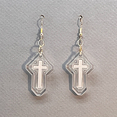 Cross Earrings - bevel engraved