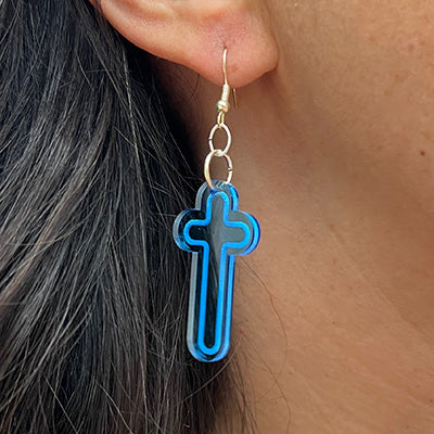 Cross Earrings with engraved line