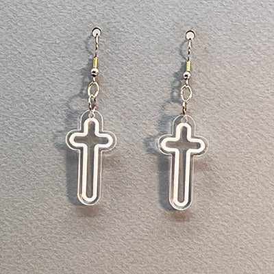 Cross Earrings with engraved line