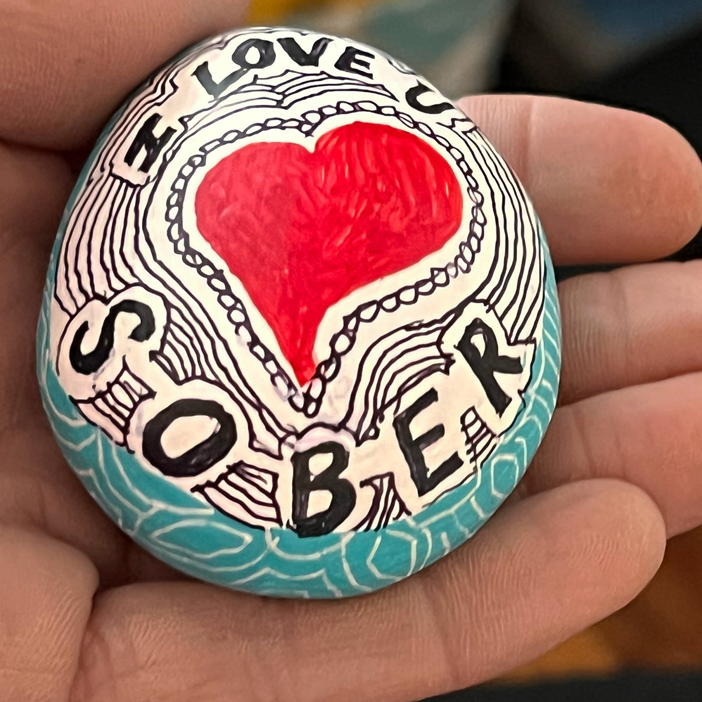 Hand painted sobriety stone - "I Love U Sober #1"