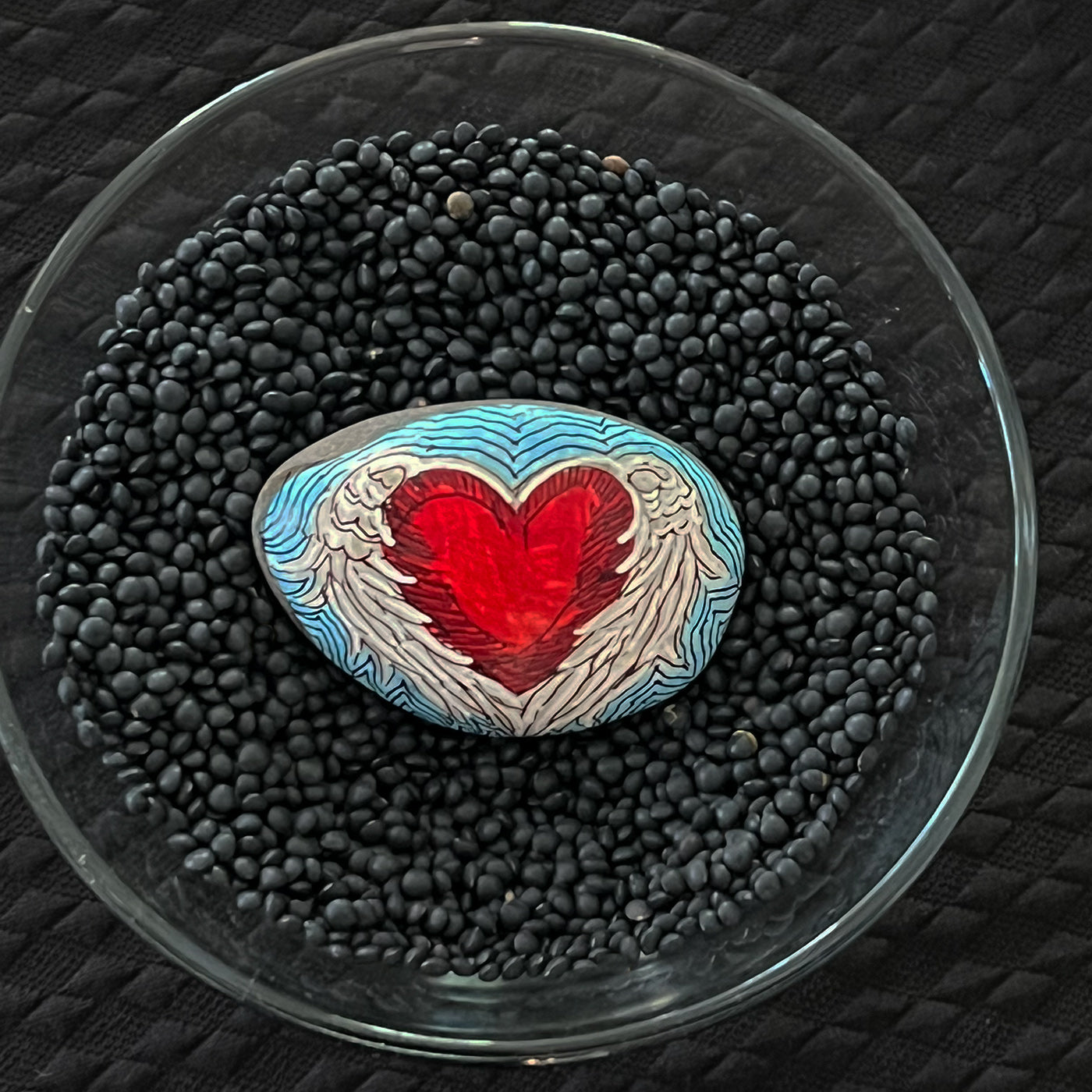 Hand painted stone - "Heart with Wings"